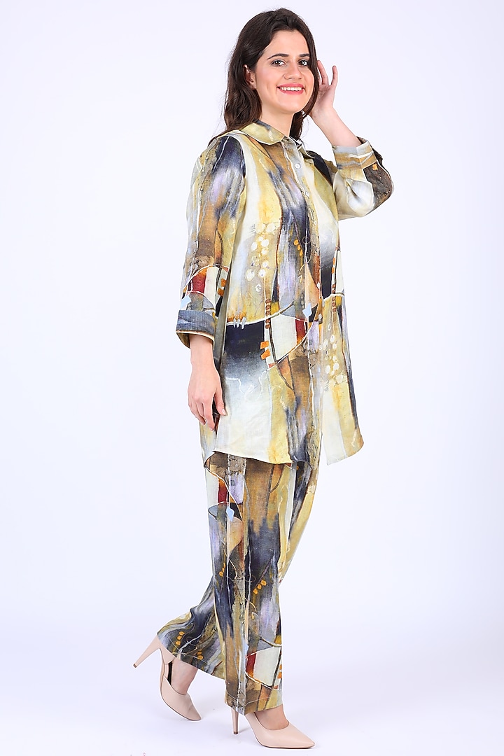 Grey Printed Pants by Linen Bloom at Pernia's Pop Up Shop
