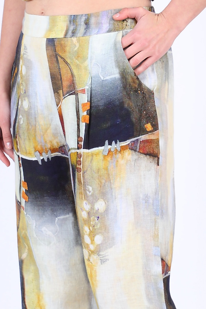 Grey Printed Pants by Linen Bloom at Pernia's Pop Up Shop