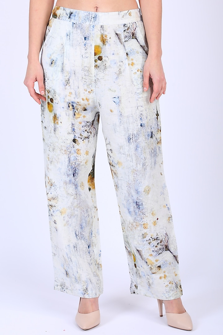 Grey Digital Printed Pants by Linen Bloom