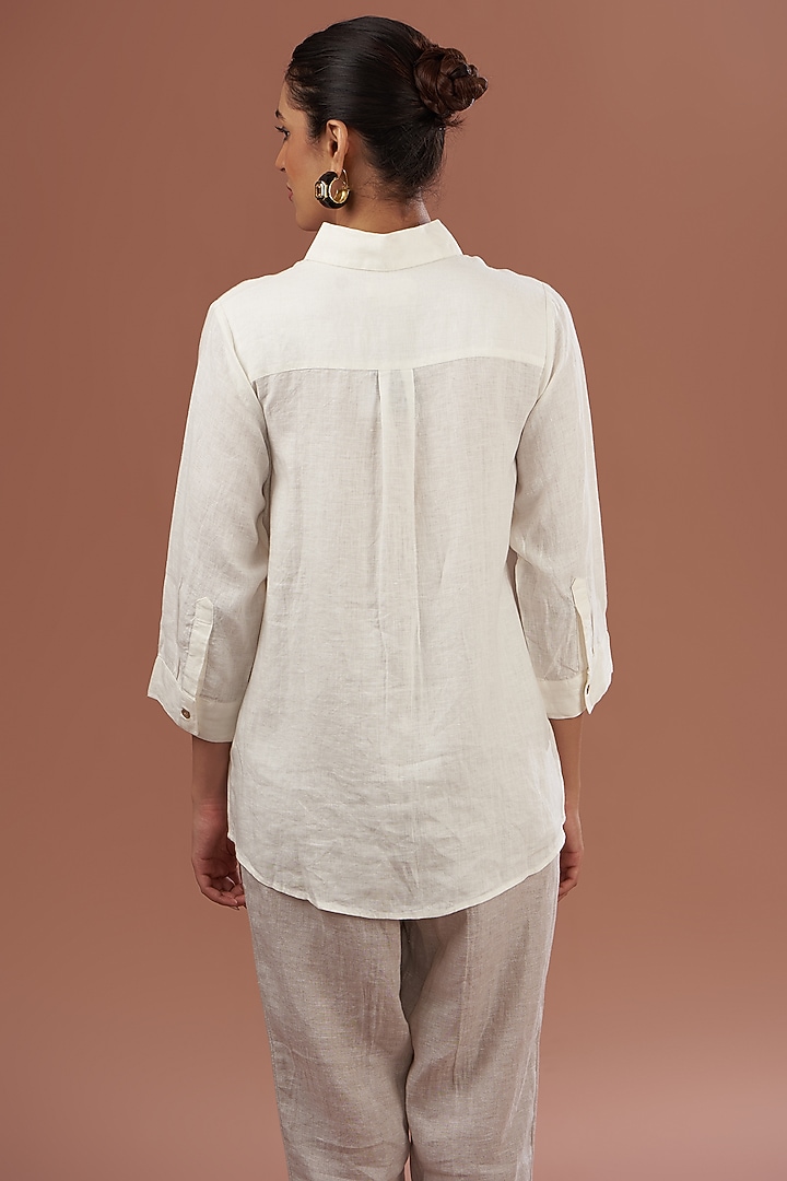 White Linen Embroidered Shirt by Linen Bloom at Pernia's Pop Up Shop