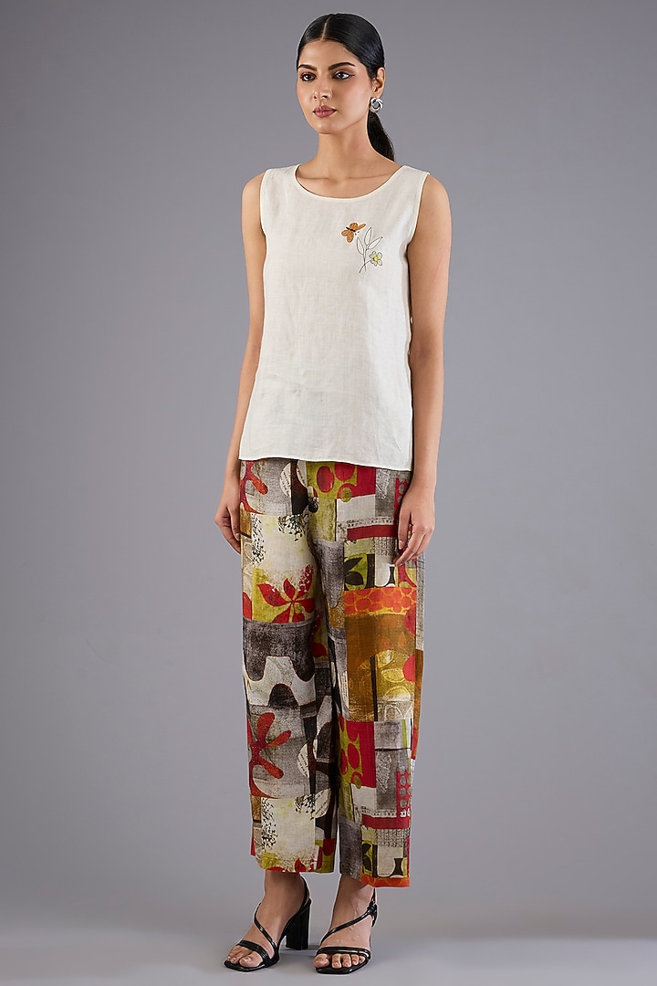 Ivory Linen Embroidered Top by Linen Bloom at Pernia's Pop Up Shop