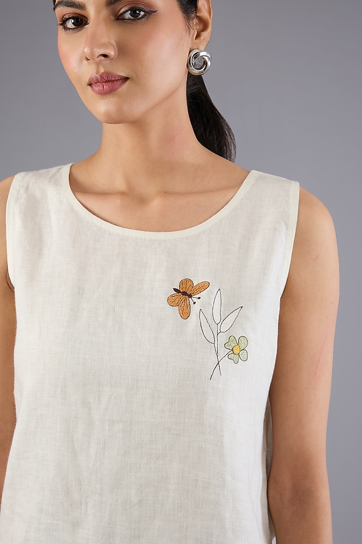 Ivory Linen Embroidered Top by Linen Bloom at Pernia's Pop Up Shop