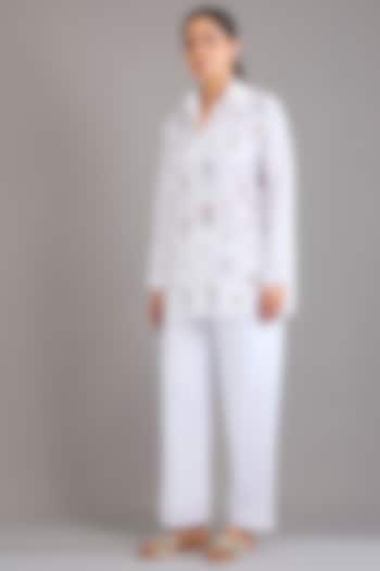 White Linen Floral Embroidered Shirt by Linen Bloom at Pernia's Pop Up Shop