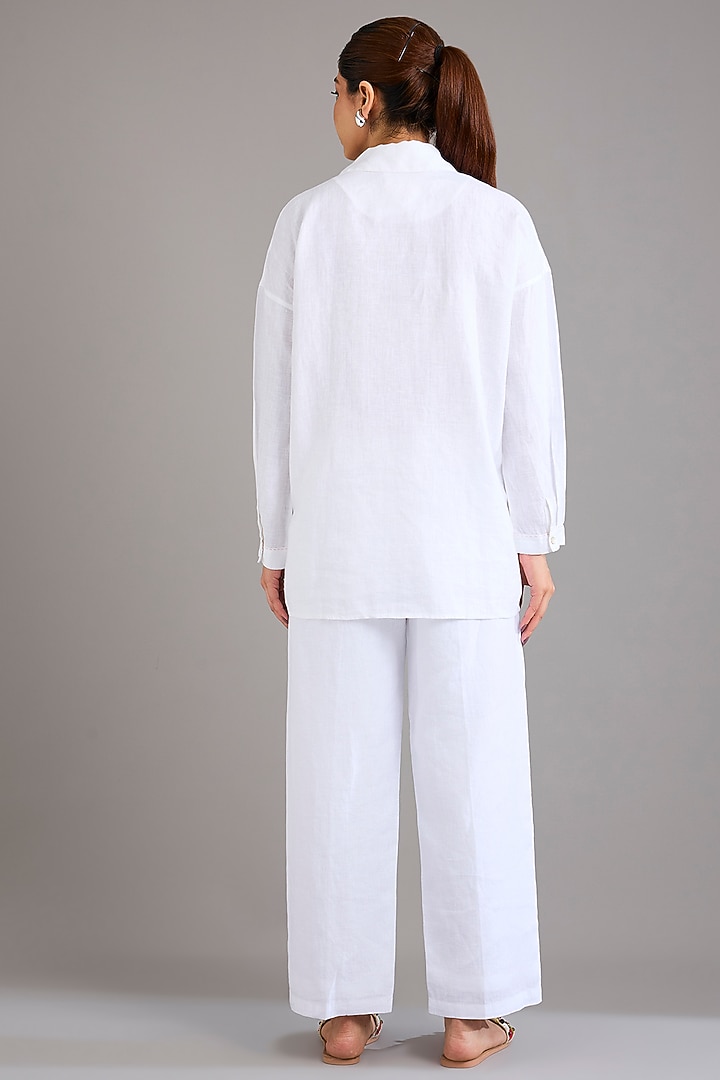 White Linen Floral Embroidered Shirt by Linen Bloom at Pernia's Pop Up Shop