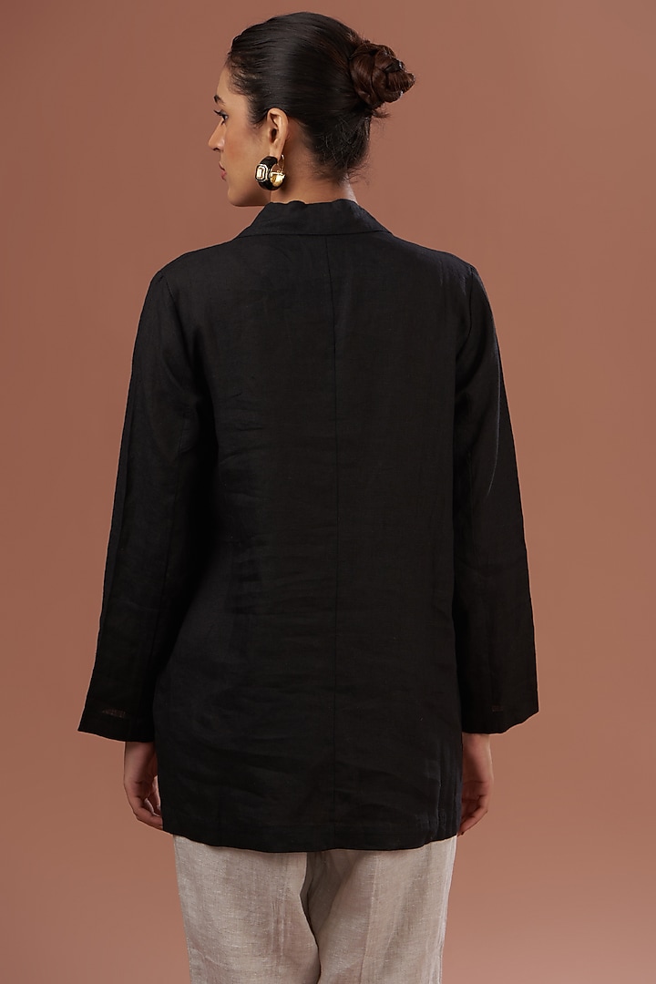 Black Linen Embroidered Blazer by Linen Bloom at Pernia's Pop Up Shop