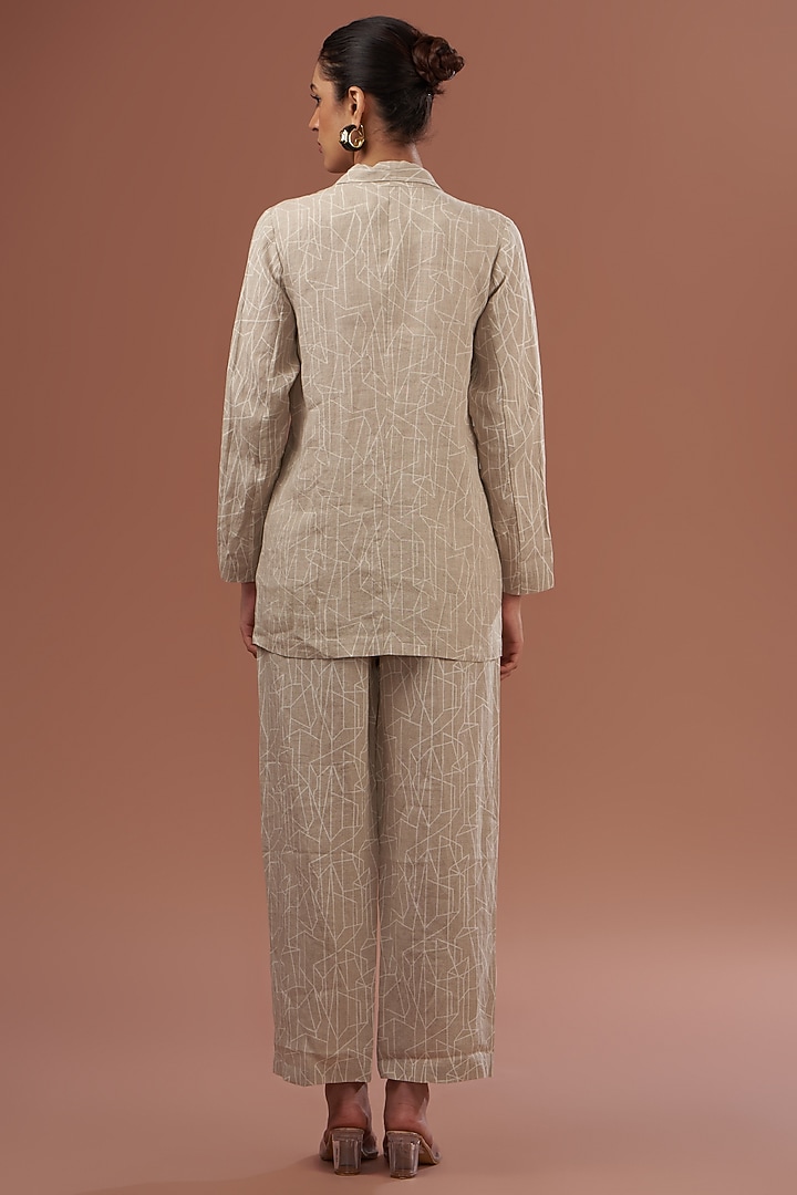 Beige Linen Geometric Printed Pants by Linen Bloom at Pernia's Pop Up Shop