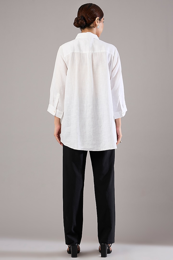 White Linen Embroidered Shirt by Linen Bloom at Pernia's Pop Up Shop