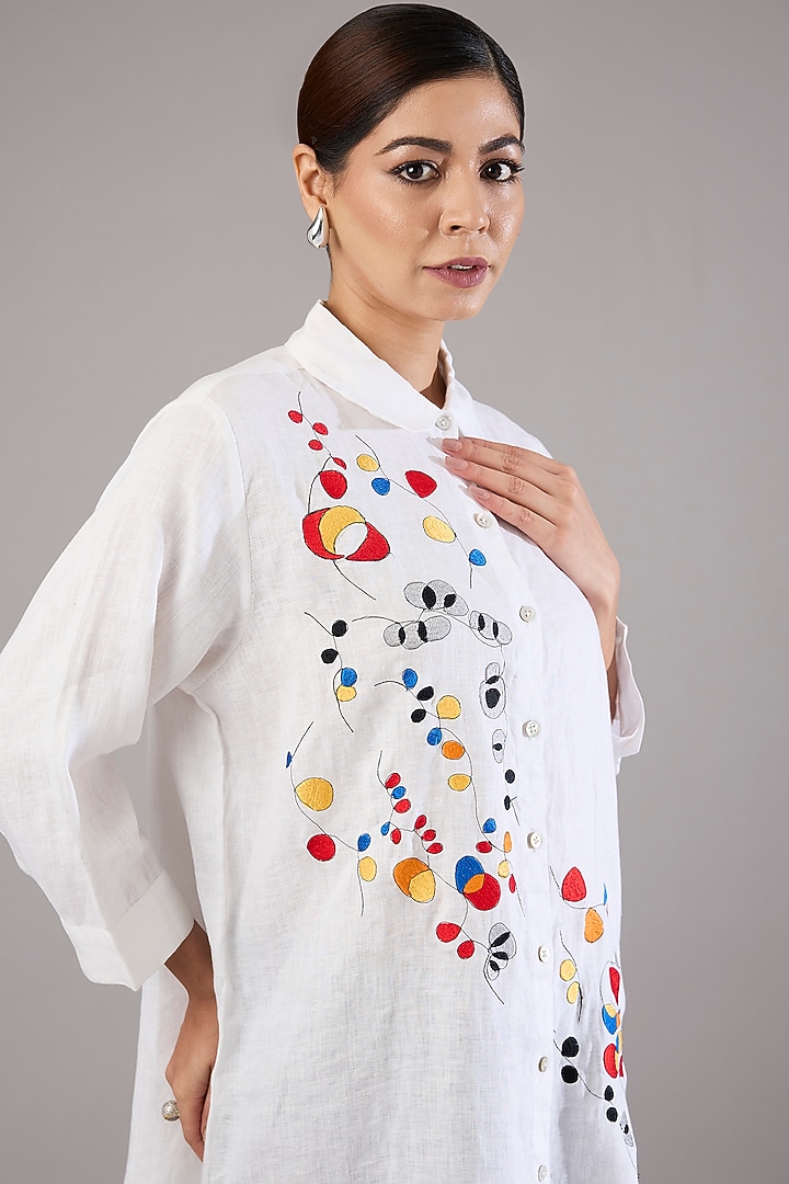 White Linen Embroidered Shirt by Linen Bloom at Pernia's Pop Up Shop