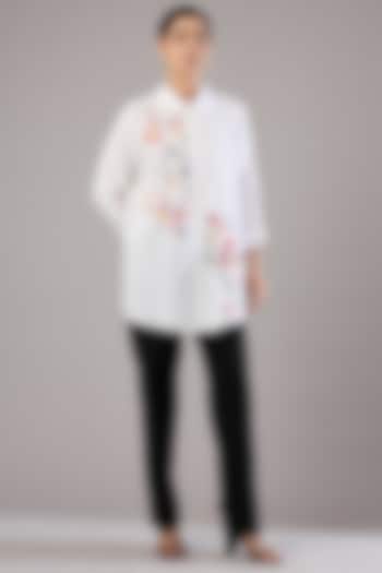 White Linen Embroidered Shirt by Linen Bloom at Pernia's Pop Up Shop