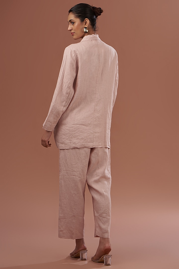 Light Pink Linen Embroidered Blazer by Linen Bloom at Pernia's Pop Up Shop