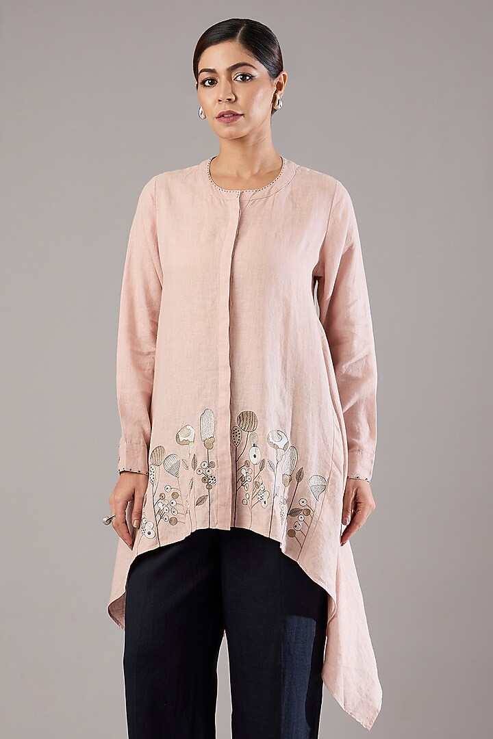 Pink Linen Embroidered Tunic by Linen Bloom at Pernia's Pop Up Shop
