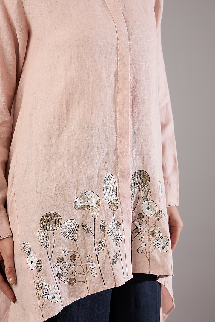 Pink Linen Embroidered Tunic by Linen Bloom at Pernia's Pop Up Shop