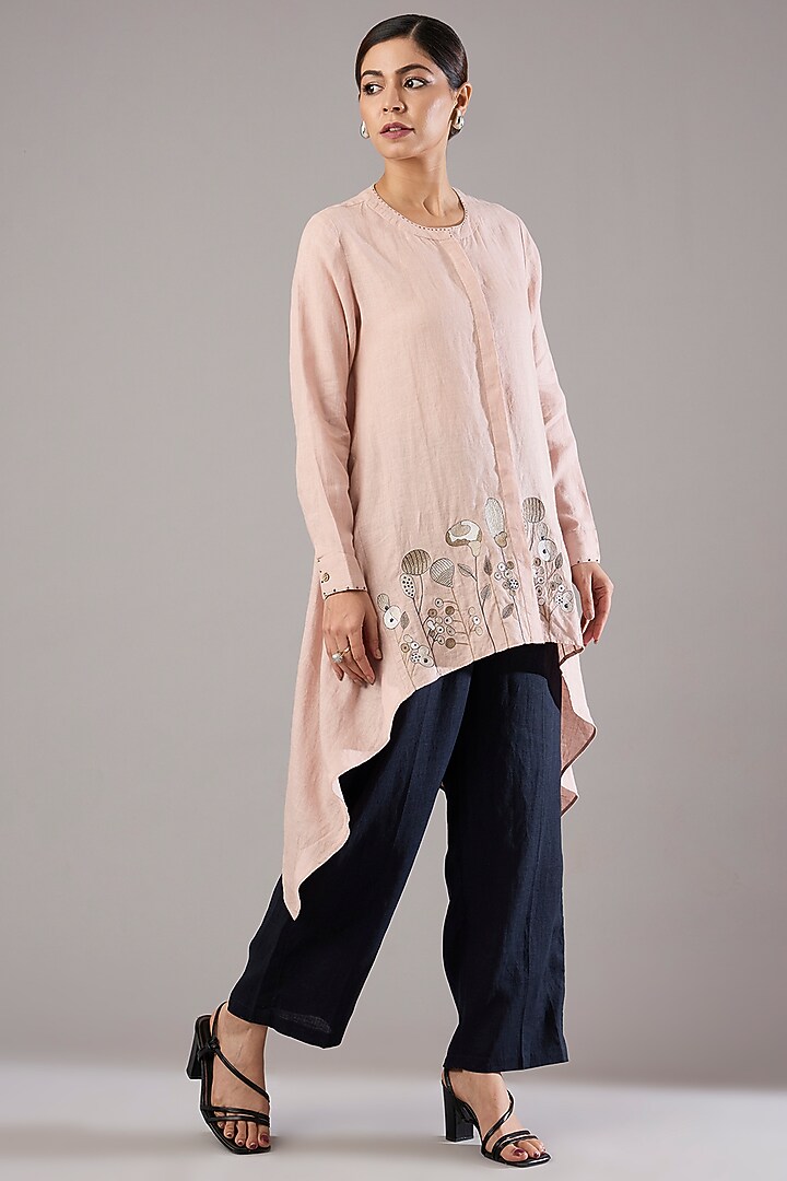 Pink Linen Embroidered Tunic by Linen Bloom at Pernia's Pop Up Shop