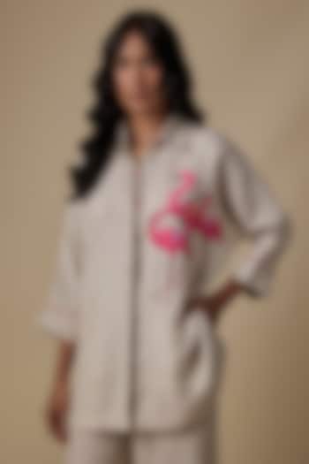 Beige Linen Shirt by Linen Bloom at Pernia's Pop Up Shop