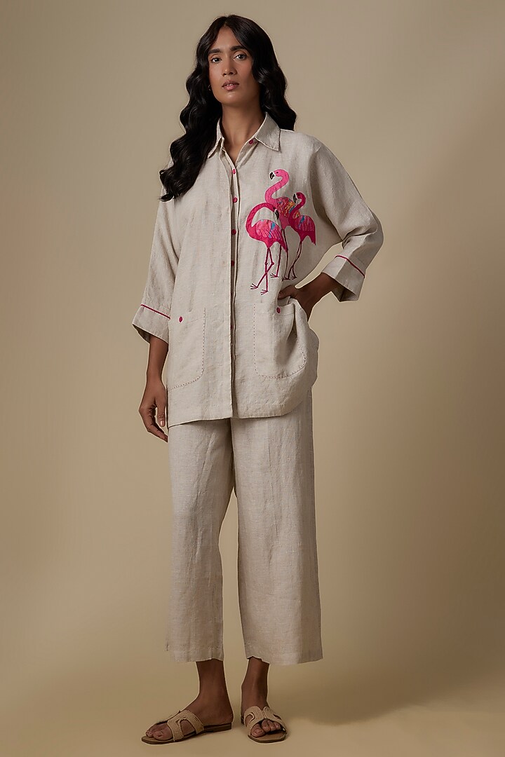 Beige Linen Shirt by Linen Bloom at Pernia's Pop Up Shop