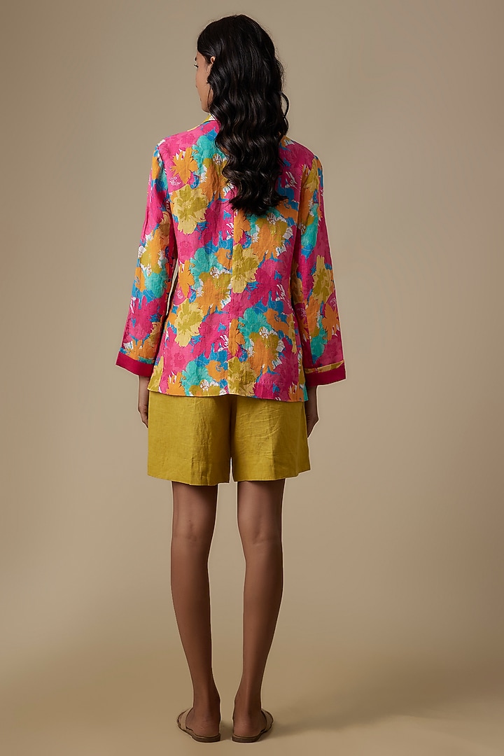 Fuschia Linen Printed Blazer by Linen Bloom at Pernia's Pop Up Shop