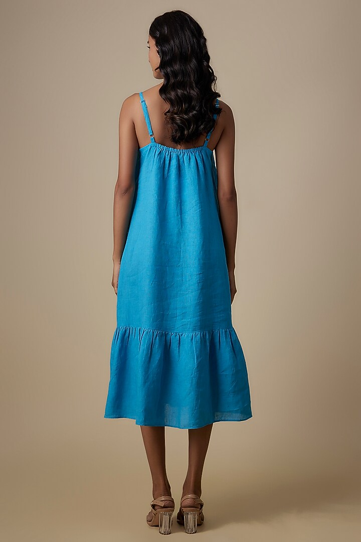 Turquoise Linen Embroidered Vacation Dress by Linen Bloom at Pernia's Pop Up Shop