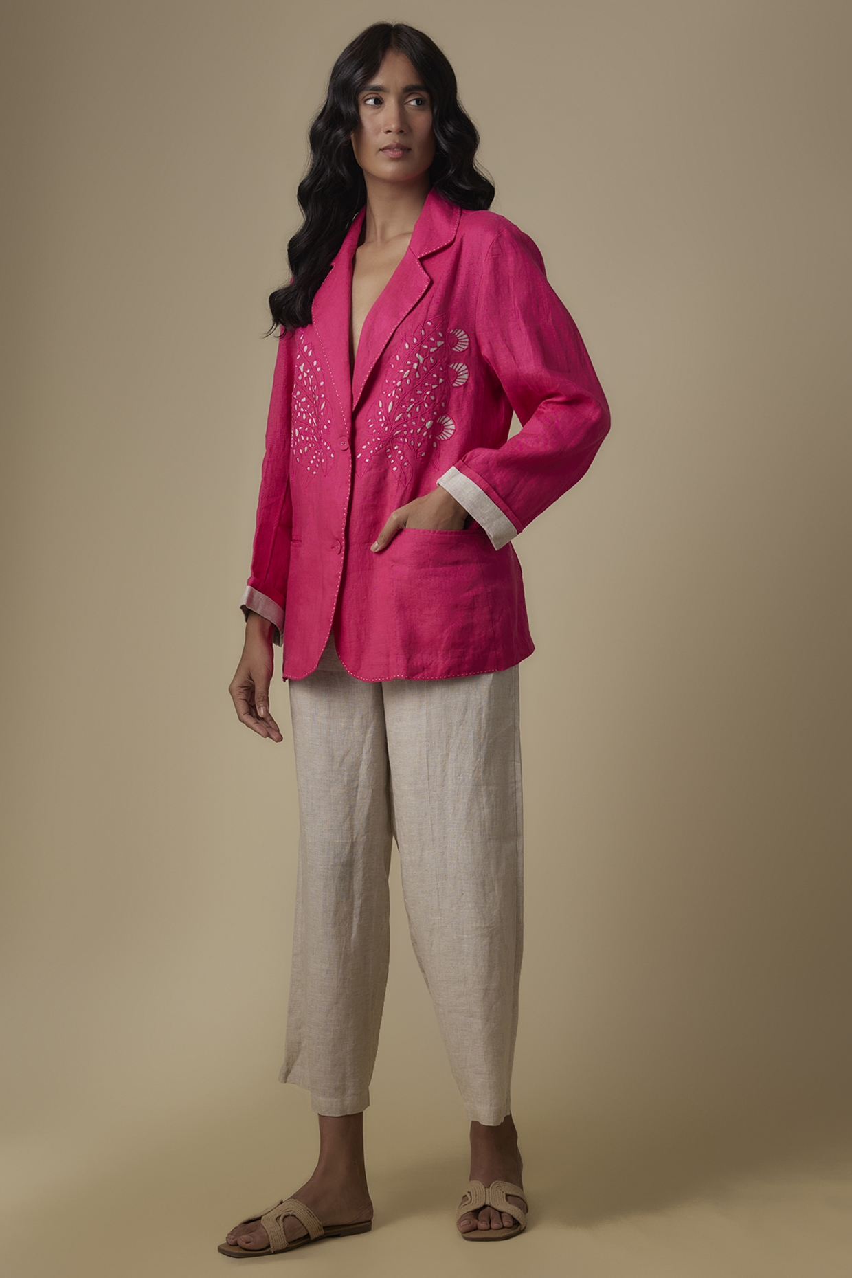 Beige Linen Pants by Linen Bloom at Pernia's Pop Up Shop