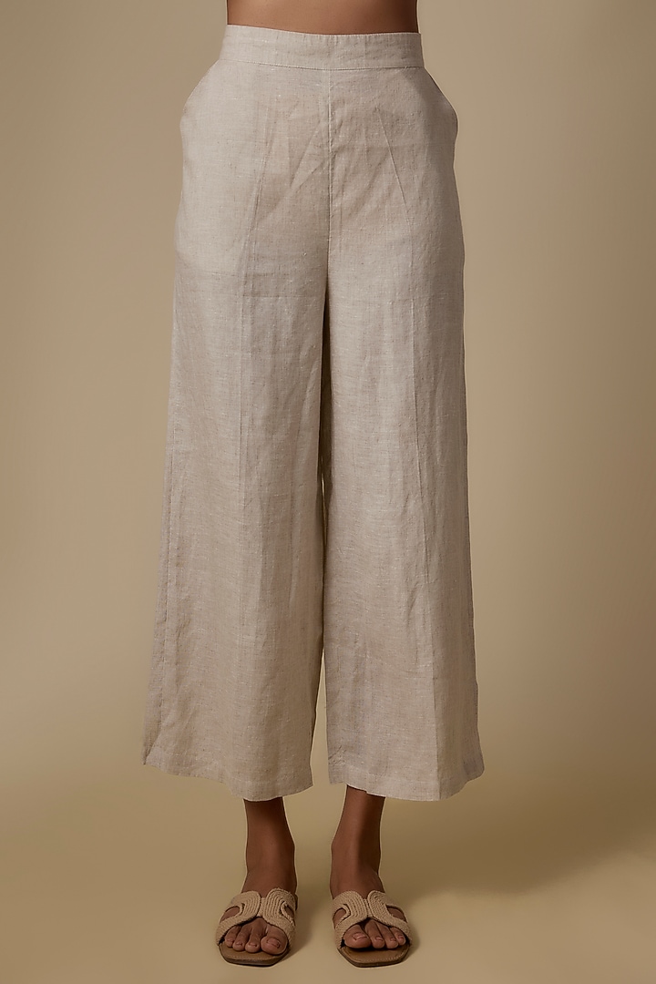 Beige Linen Pants by Linen Bloom at Pernia's Pop Up Shop