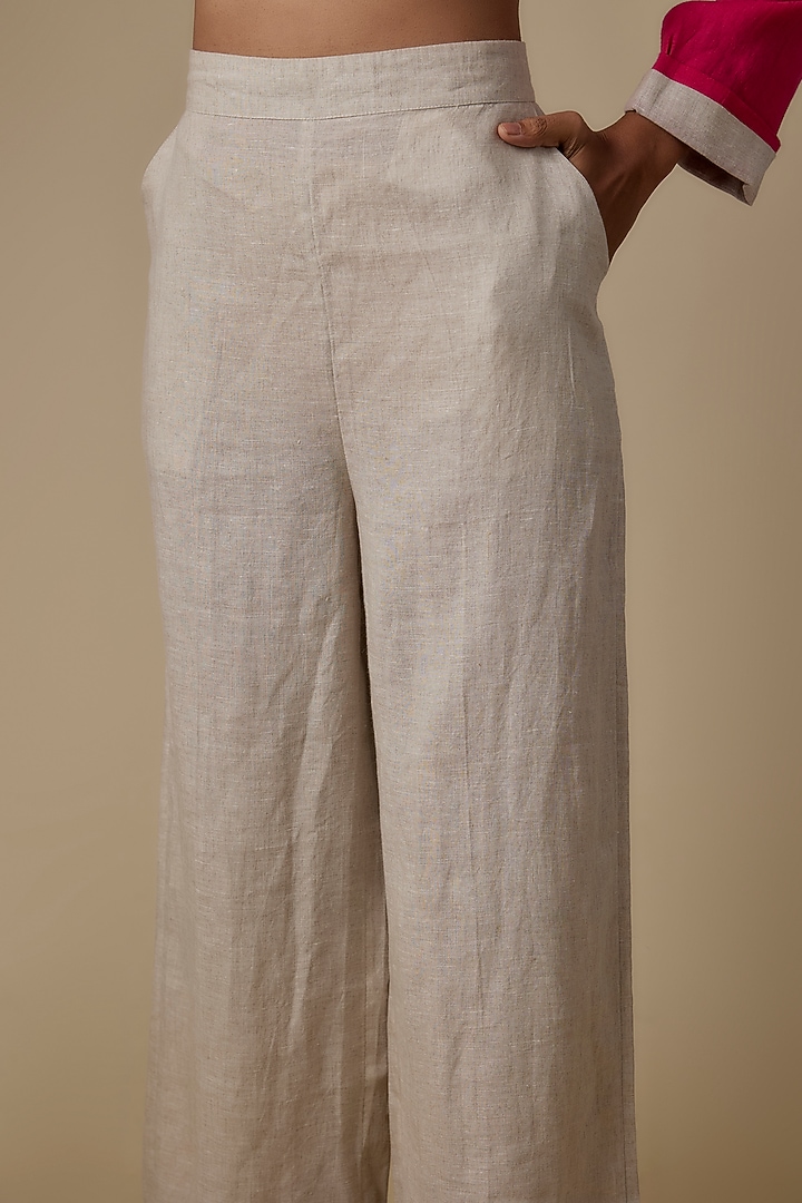 Beige Linen Pants by Linen Bloom at Pernia's Pop Up Shop