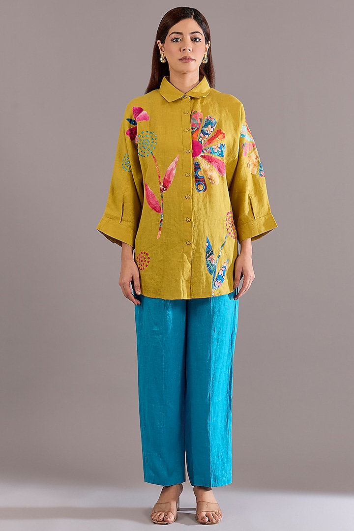 Turquoise Linen Pant by Linen Bloom at Pernia's Pop Up Shop