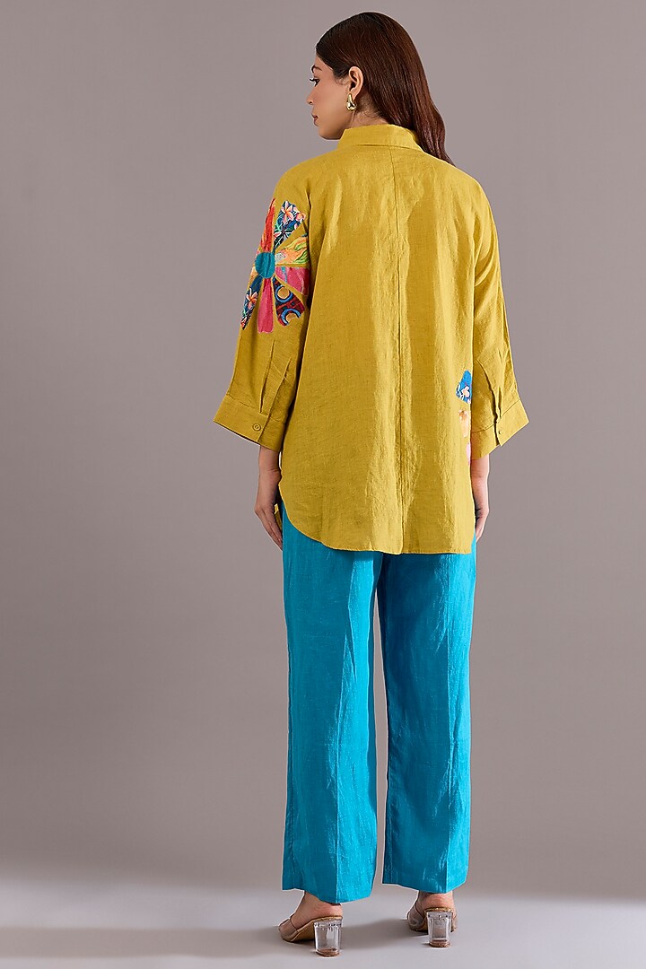 Turquoise Linen Pant by Linen Bloom at Pernia's Pop Up Shop