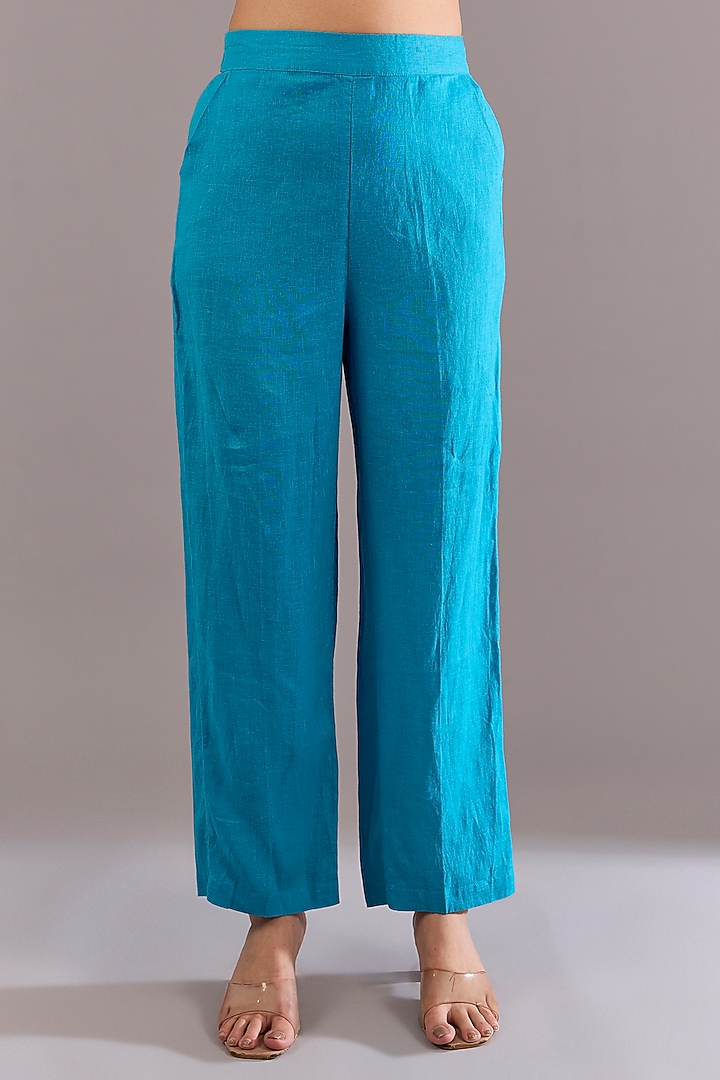 Turquoise Linen Pant by Linen Bloom at Pernia's Pop Up Shop