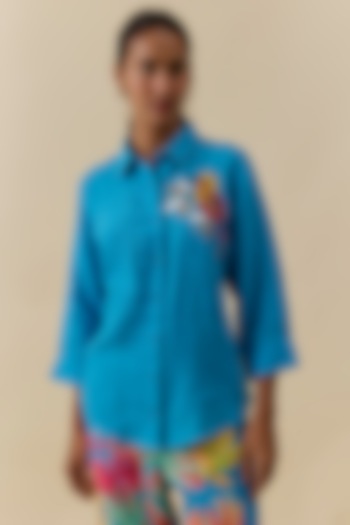 Turquoise Linen Shirt by Linen Bloom at Pernia's Pop Up Shop