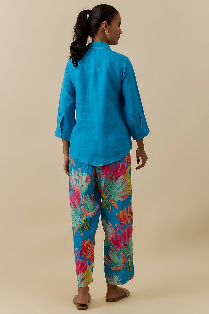 Turquoise Linen Shirt by Linen Bloom at Pernia's Pop Up Shop