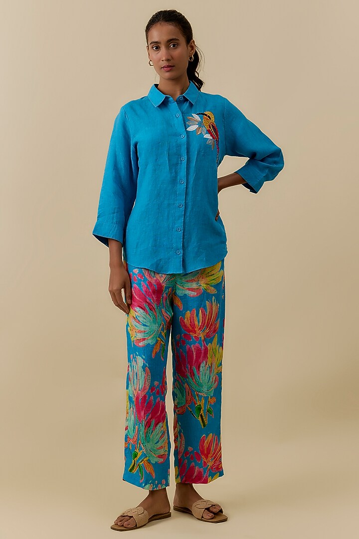 Turquoise Linen Shirt by Linen Bloom at Pernia's Pop Up Shop