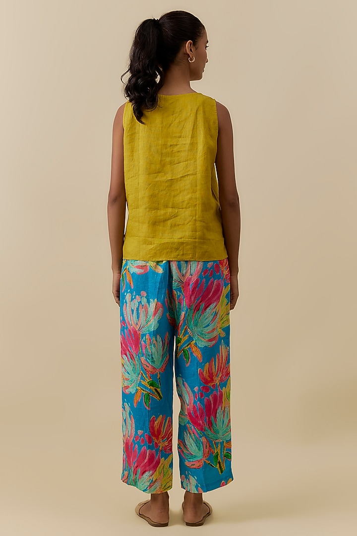 Multi-Colored Linen Floral Digital Printed Pants by Linen Bloom at Pernia's Pop Up Shop