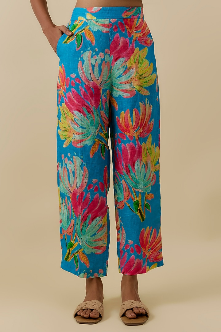 Multi-Colored Linen Floral Digital Printed Pants by Linen Bloom at Pernia's Pop Up Shop