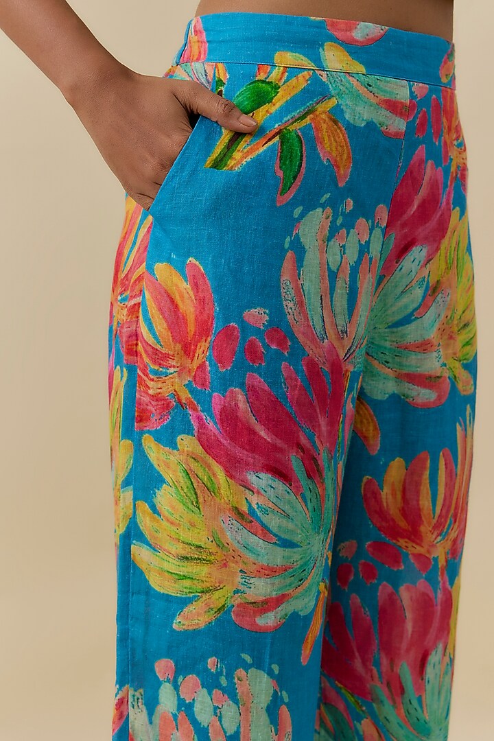 Multi-Colored Linen Floral Digital Printed Pants by Linen Bloom at Pernia's Pop Up Shop