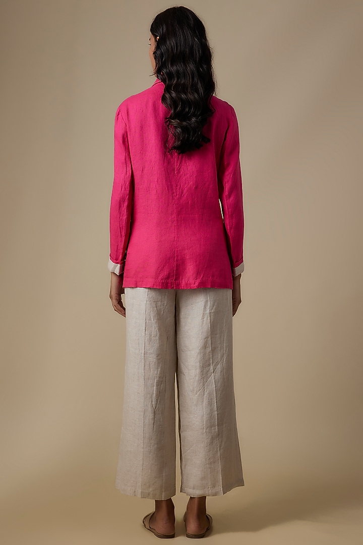 Fuschia Linen Cutwork Blazer by Linen Bloom at Pernia's Pop Up Shop