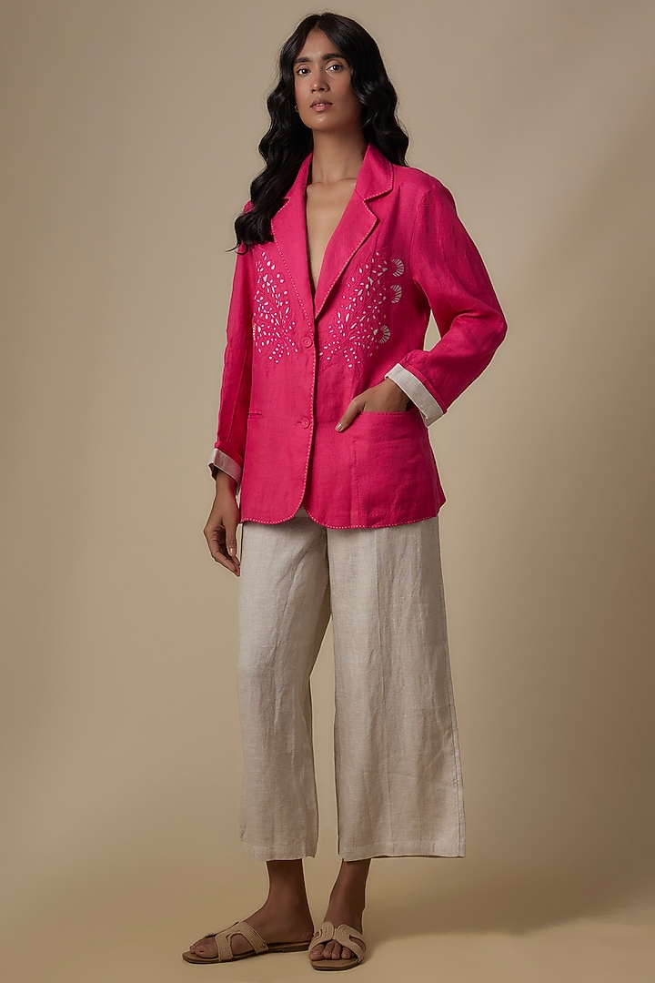 Fuschia Linen Cutwork Blazer by Linen Bloom at Pernia's Pop Up Shop