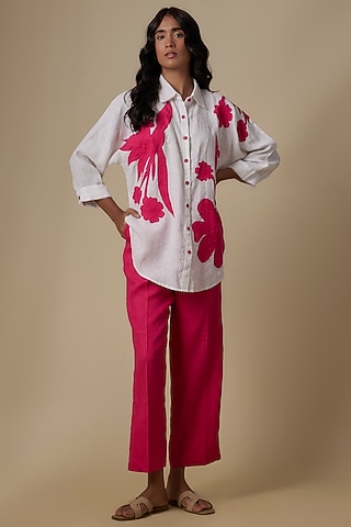 Fuschia Linen Pants by Linen Bloom