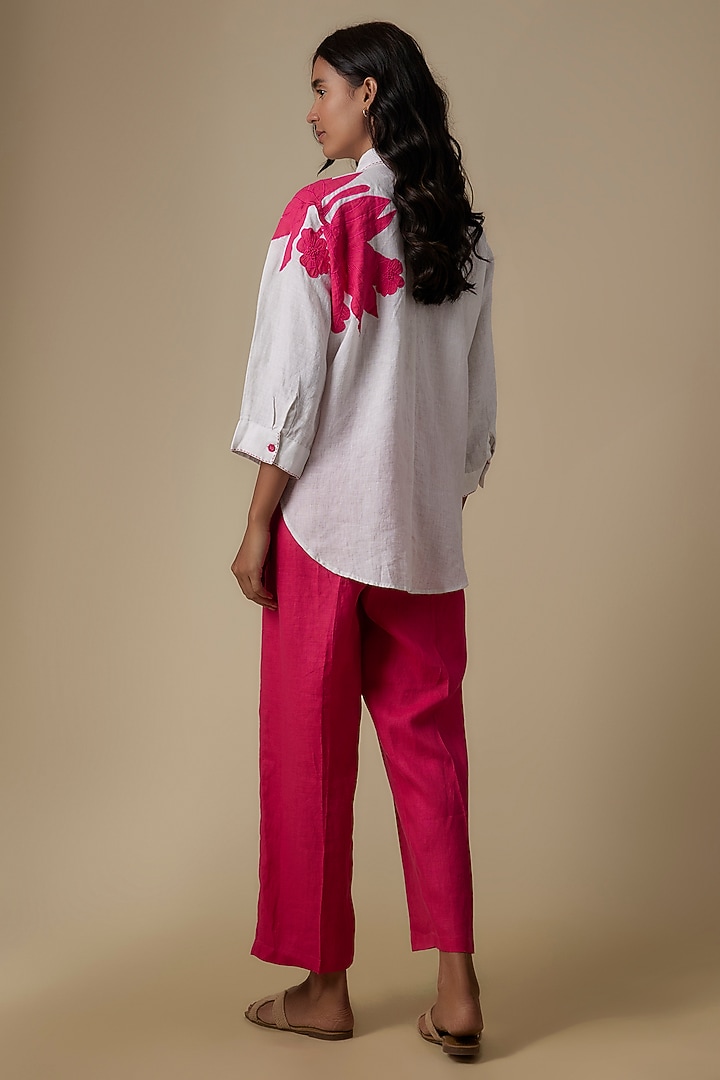 White Linen Embroidered Shirt by Linen Bloom at Pernia's Pop Up Shop