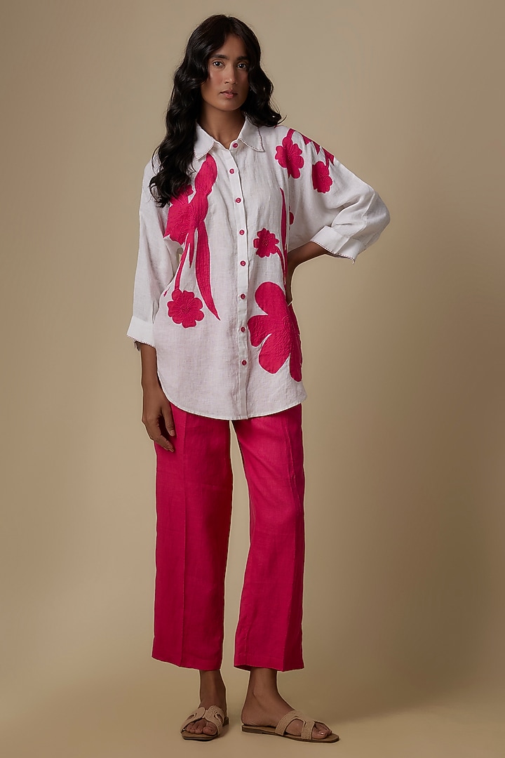 White Linen Embroidered Shirt by Linen Bloom at Pernia's Pop Up Shop