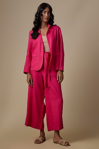 Fuschia Linen Pants by Linen Bloom
