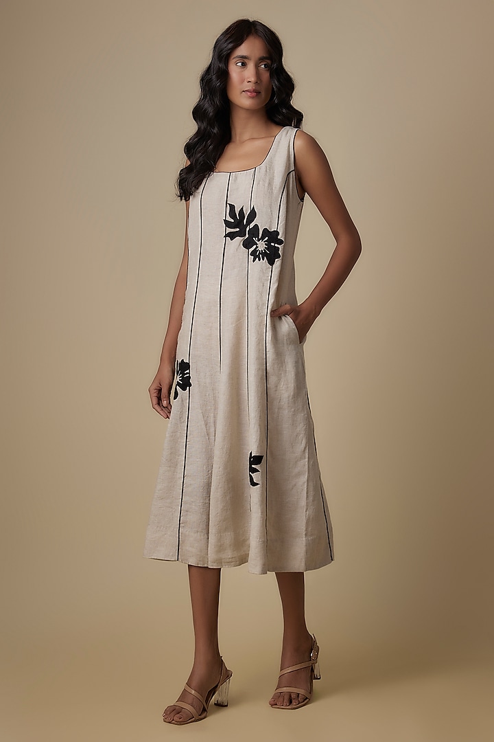 Beige Linen Vacation Dress by Linen Bloom at Pernia's Pop Up Shop