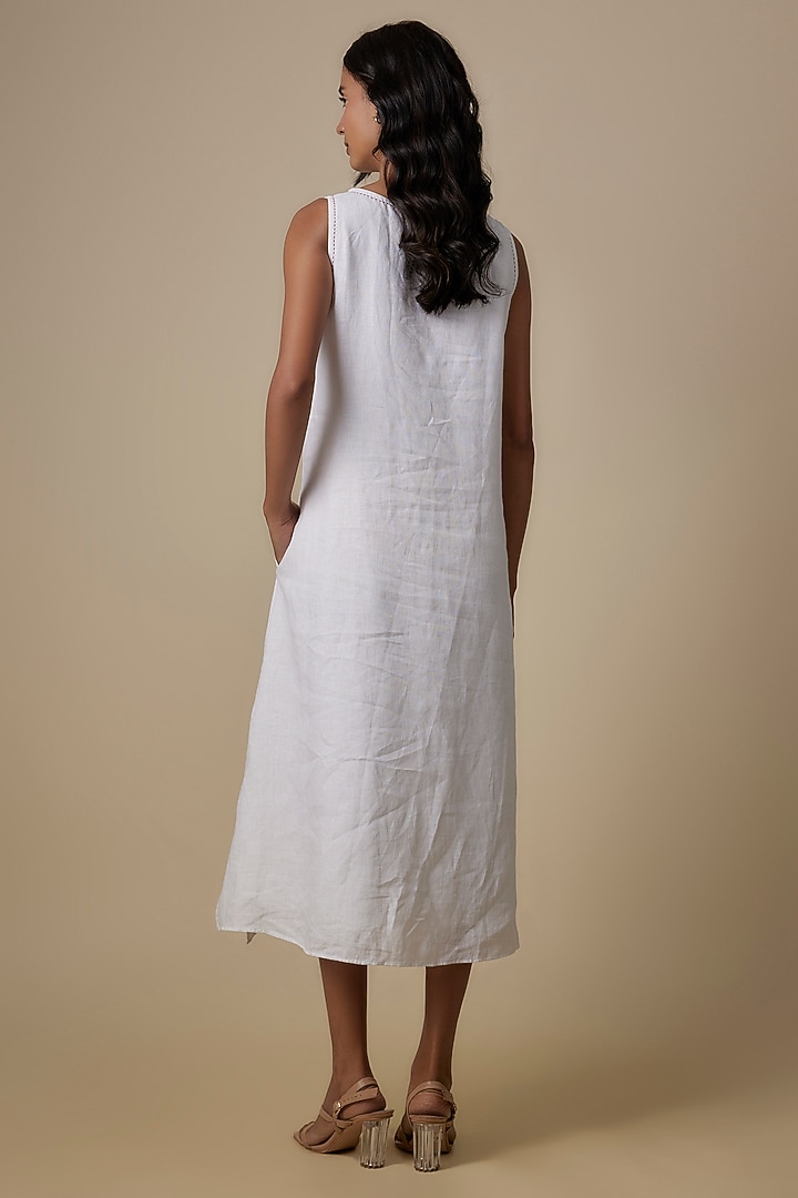 White Linen Embroidered Vacation Dress by Linen Bloom at Pernia's Pop Up Shop