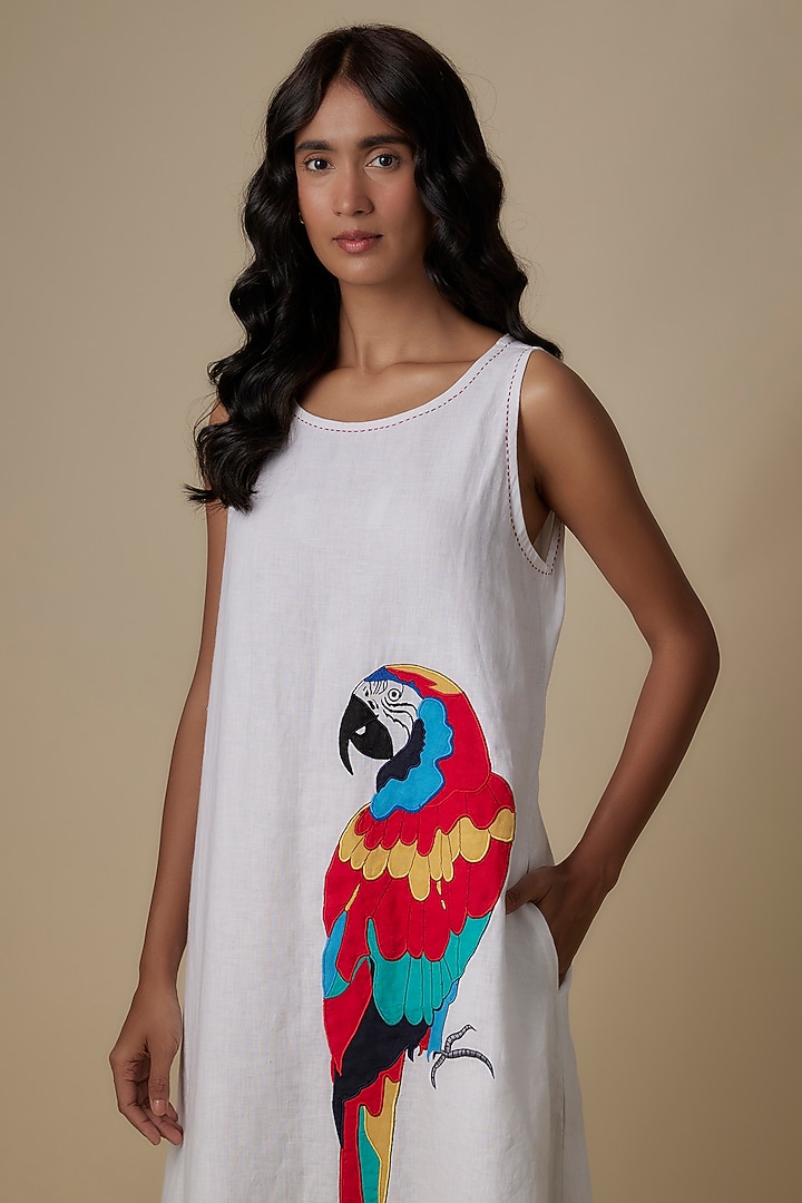 White Linen Embroidered Vacation Dress by Linen Bloom at Pernia's Pop Up Shop