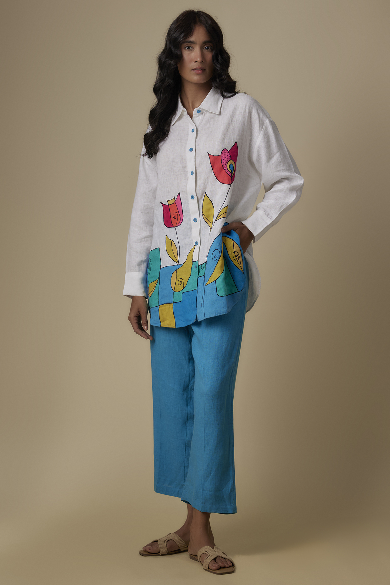 Turquoise Linen Pants by Linen Bloom at Pernia's Pop Up Shop