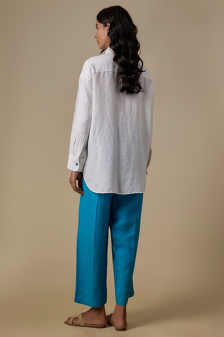 Turquoise Linen Pants by Linen Bloom at Pernia's Pop Up Shop