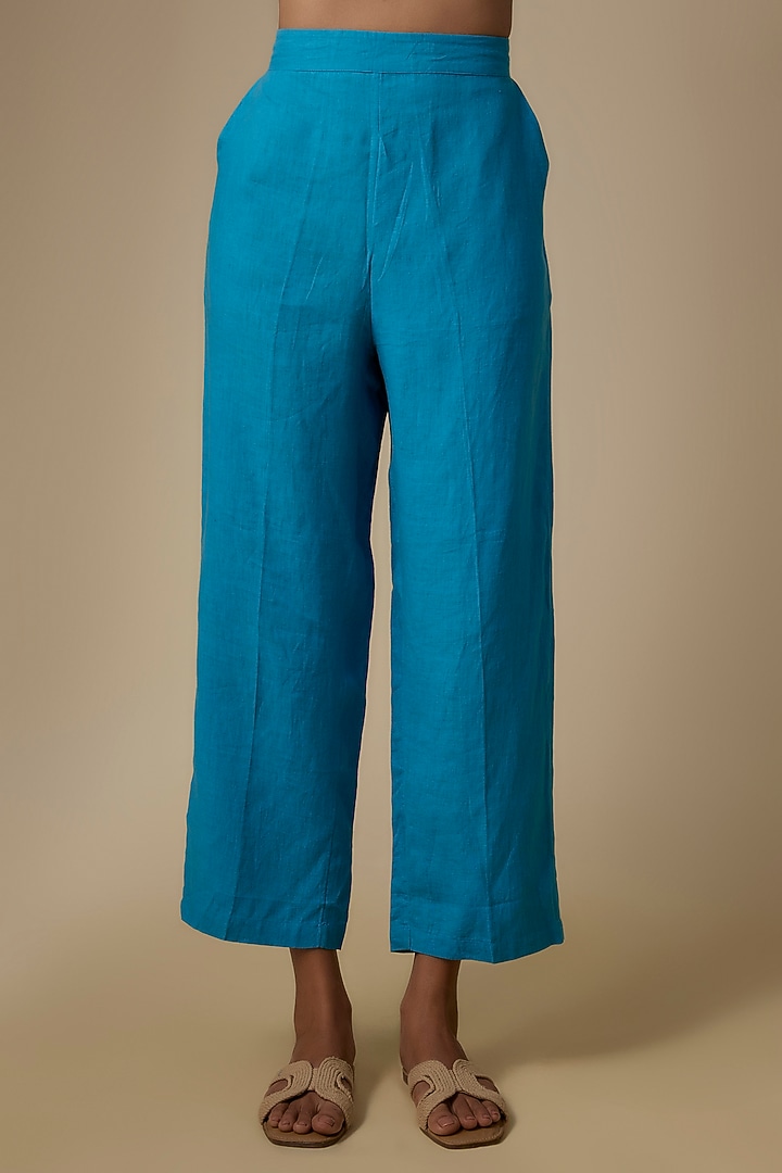 Turquoise Linen Pants by Linen Bloom at Pernia's Pop Up Shop