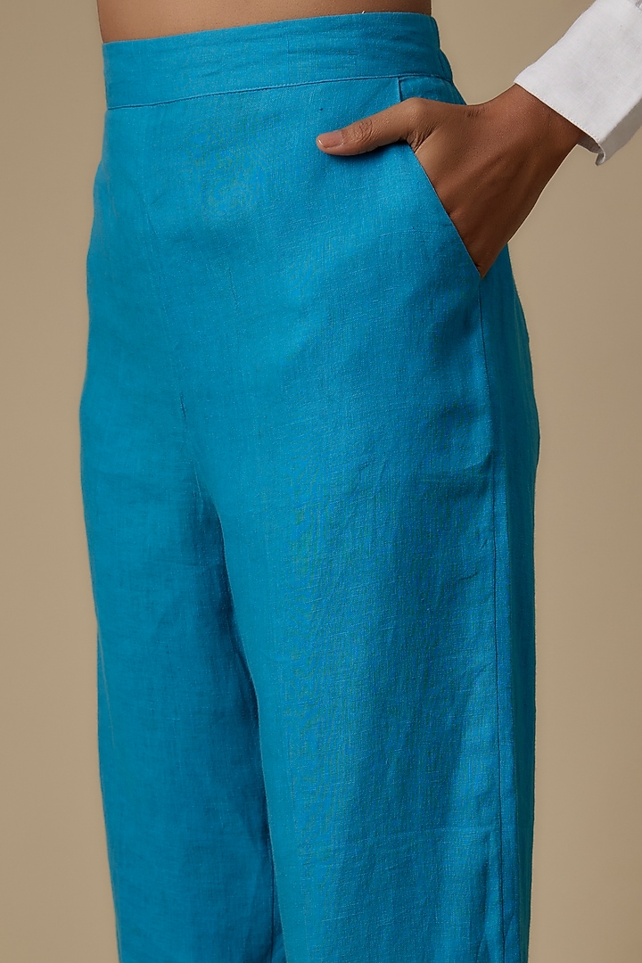 Turquoise Linen Pants by Linen Bloom at Pernia's Pop Up Shop