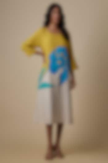 Beige & Lime Linen Embroidered Vacation Dress by Linen Bloom at Pernia's Pop Up Shop