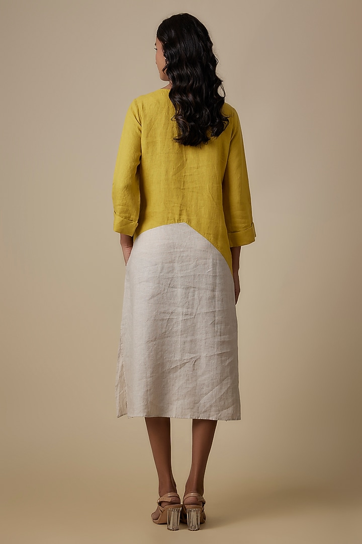 Beige & Lime Linen Embroidered Vacation Dress by Linen Bloom at Pernia's Pop Up Shop