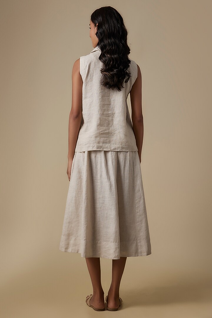 Beige Linen Applique Embroidered Skirt by Linen Bloom at Pernia's Pop Up Shop