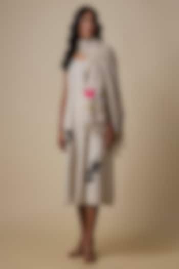 Beige Linen Embroidered Scarf by Linen Bloom at Pernia's Pop Up Shop
